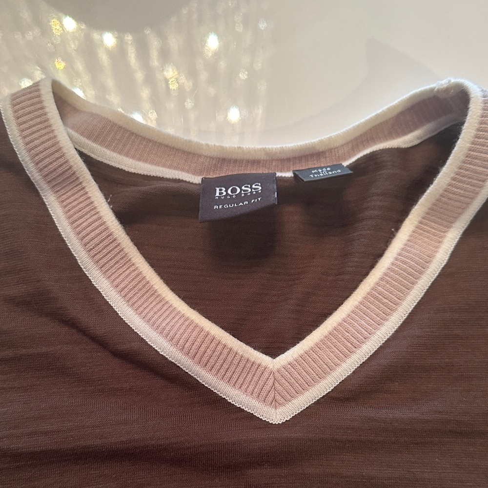 Boss Chocolate Brown V-Neck with Cream Trim
